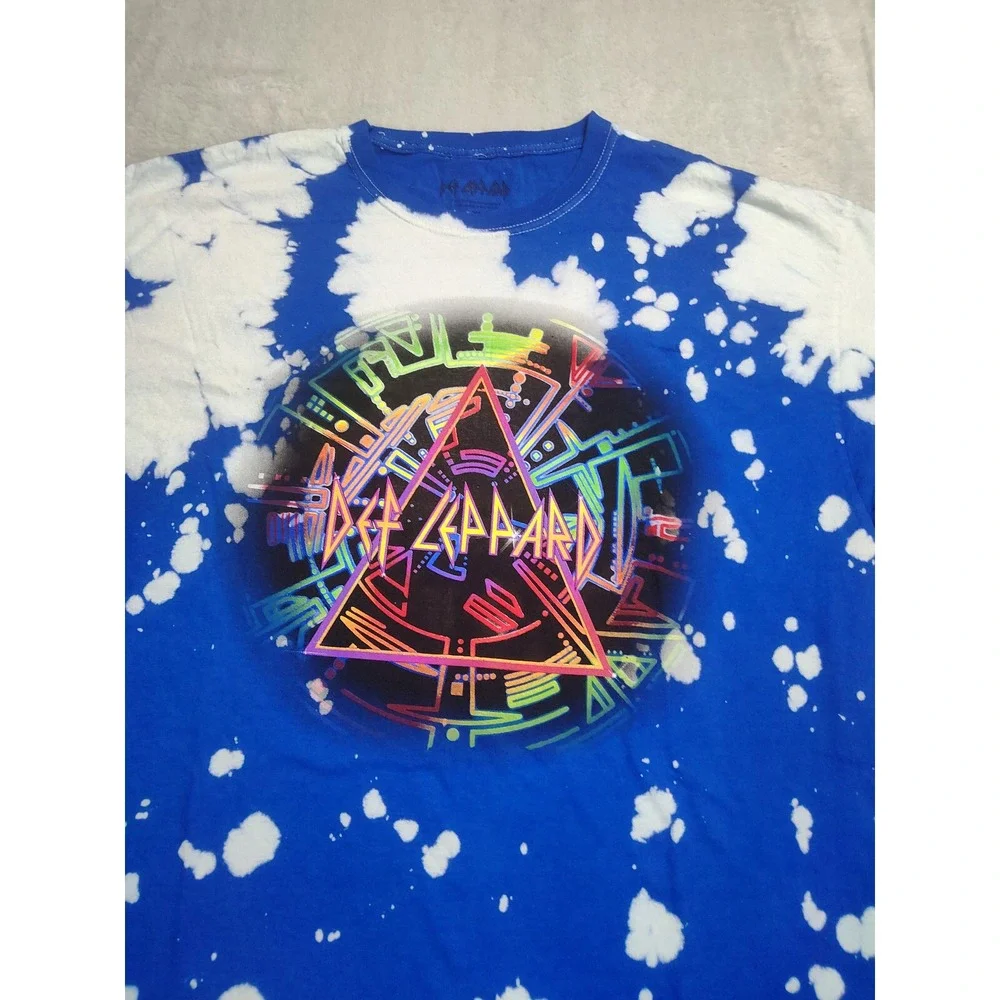 Def Leppard Band TShirt Tie Dye Blue Unisex Music Tee Merch XL Heavy Metal